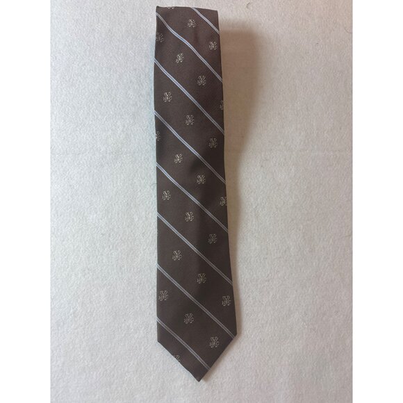 Peter Millar Mens Brown Silk Tie With Blue Stripes & Embroidered Logo - Picture 1 of 6